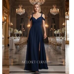 Bariano Thea Draped Sleeve Chiffon Gown XS Blue NWT